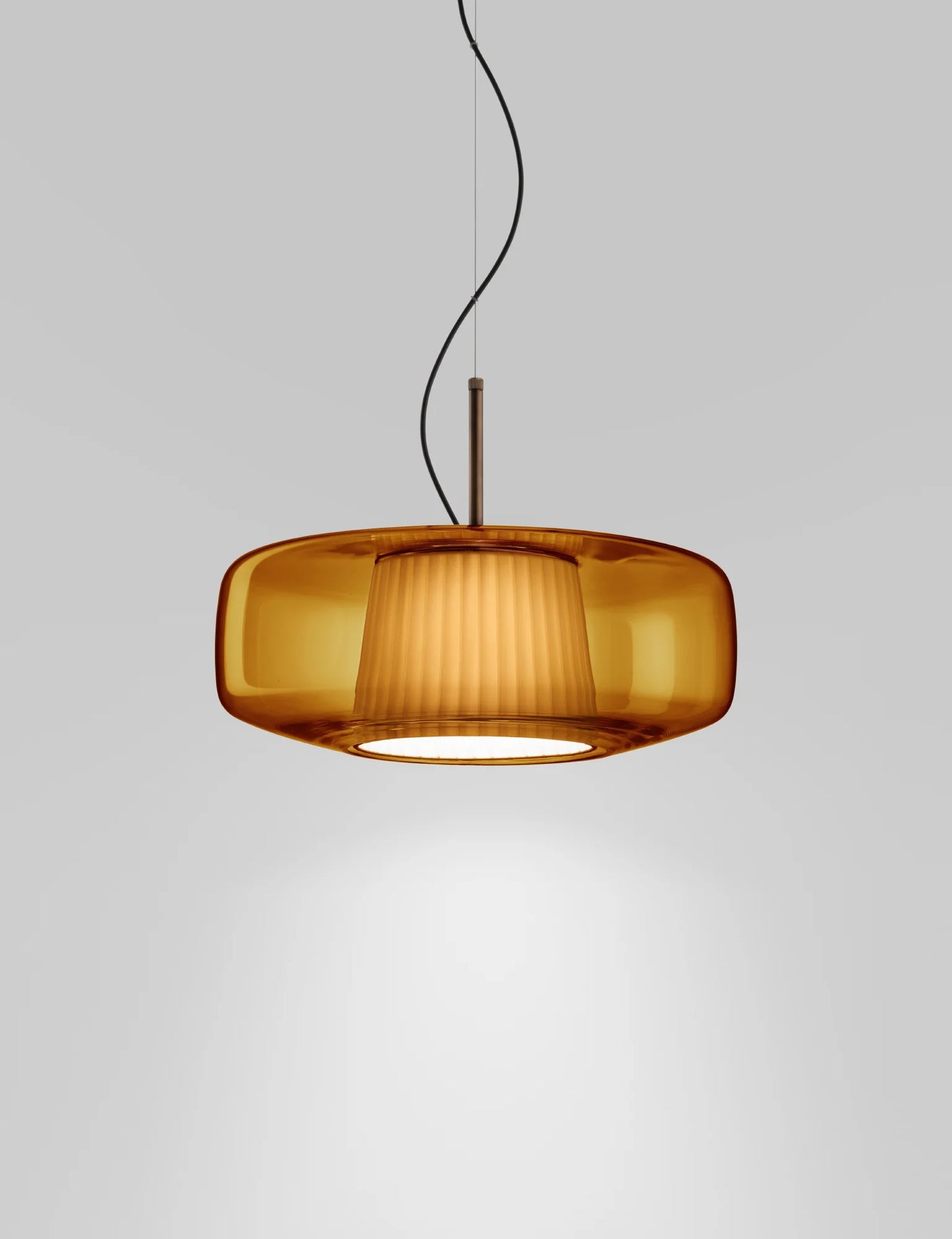 Vistosi Plisse Pendant Lamp Murano Glass Amber with metal frame in bronze finish