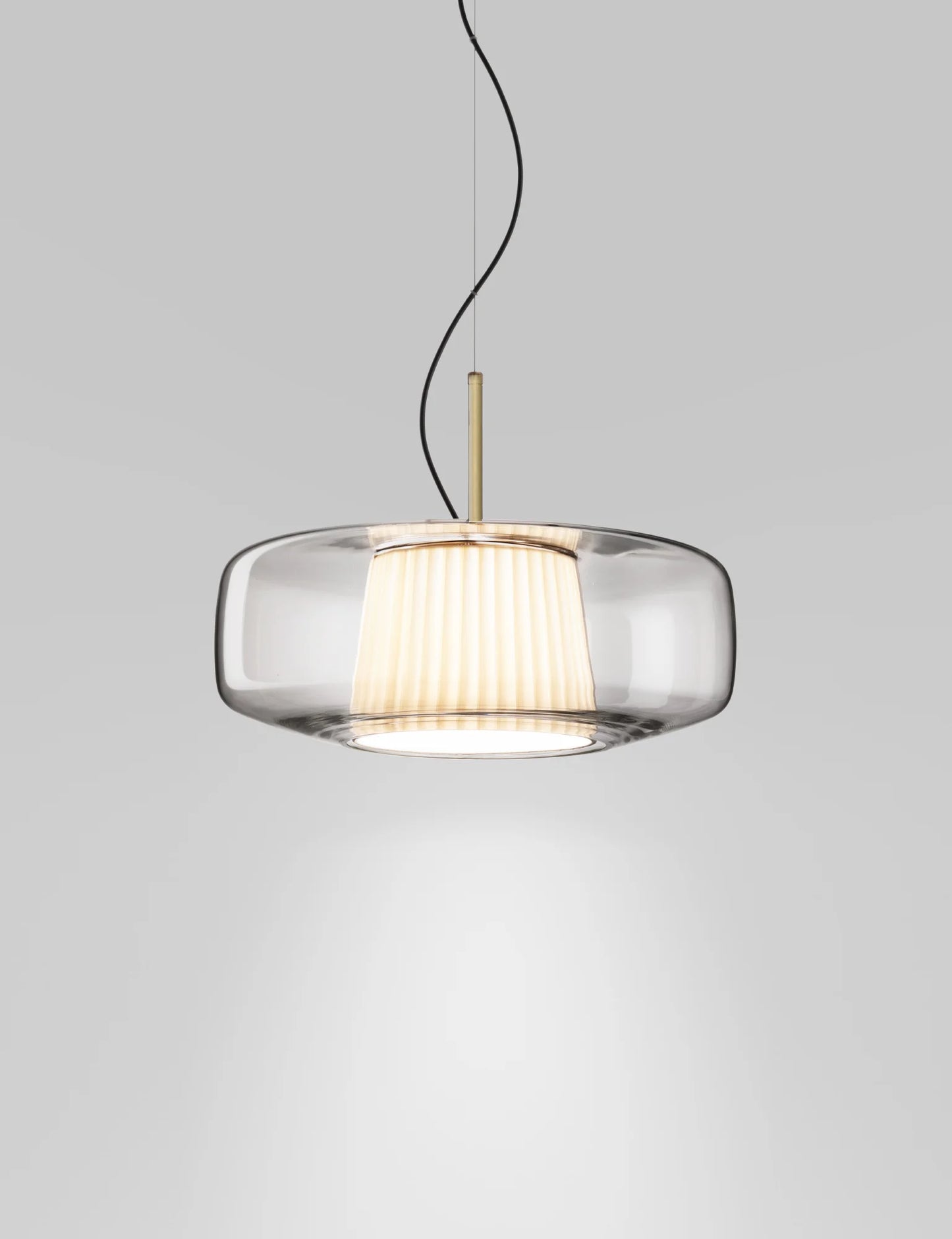 Vistosi Plisse Pendant Lamp Murano Glass clear transparent with metal frame in satin finsih