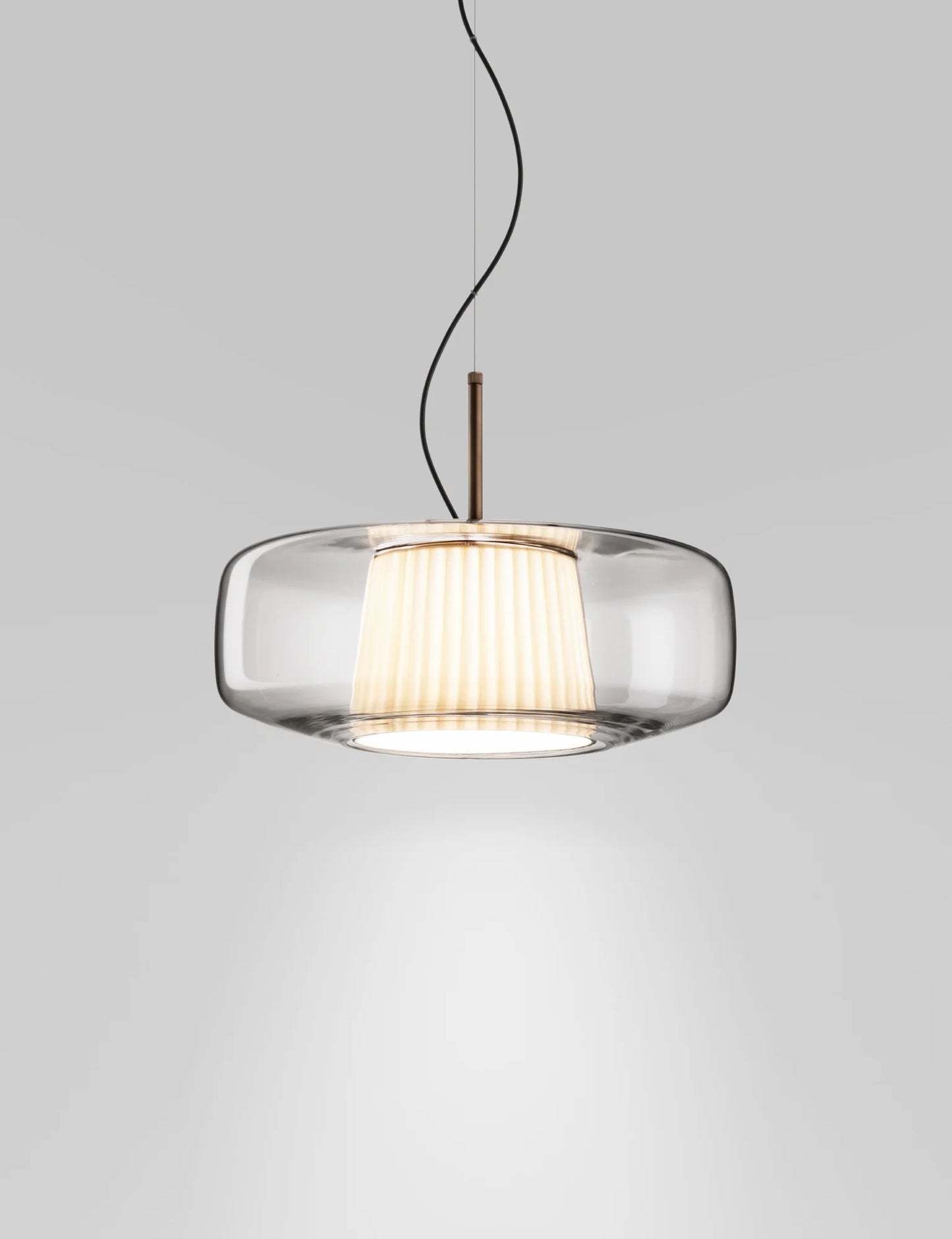 Vistosi Plisse Pendant Lamp Murano Glass clear transparent with metal frame in bronze finish