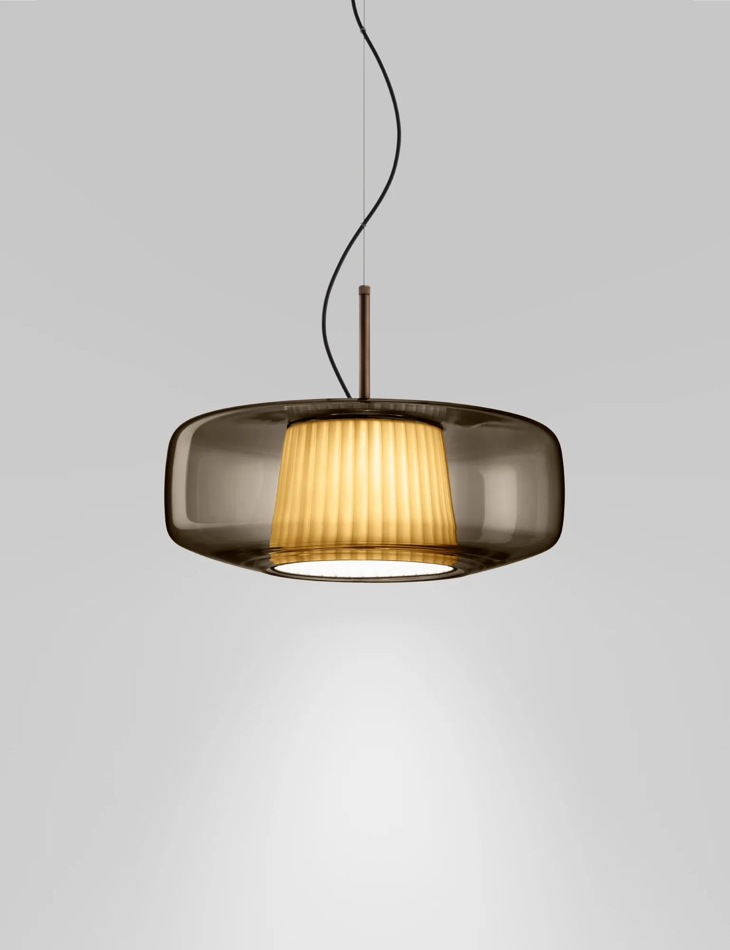 Vistosi Plisse Pendant Lamp Murano Glass Smoked with metal frame in bronze finish