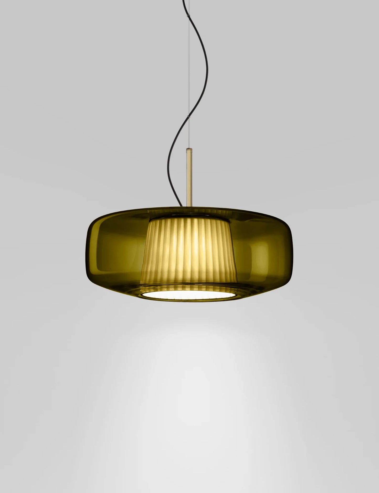 Vistosi Plisse Pendant Lamp Murano Glass antique green with metal frame in Satin finish