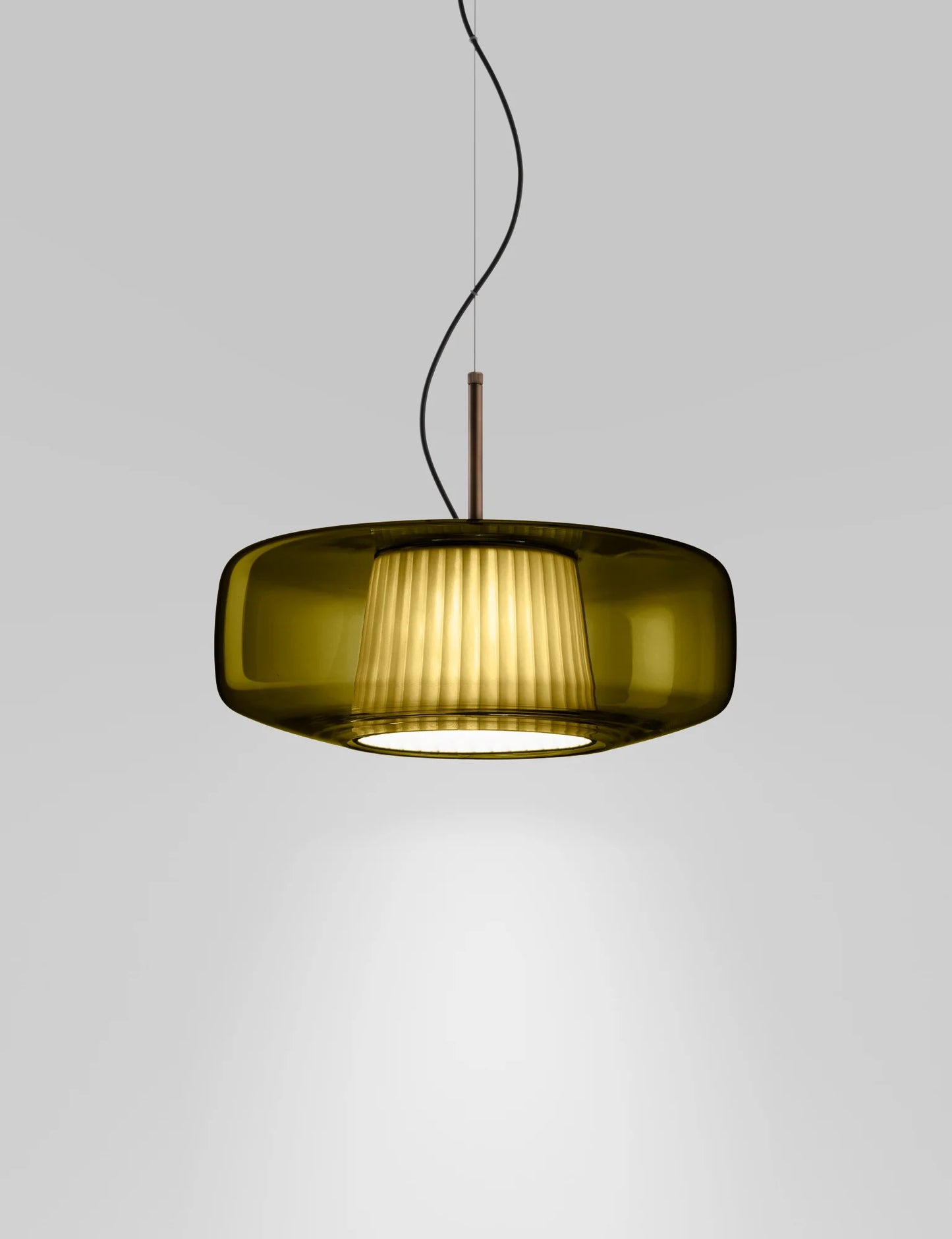 Vistosi Plisse Pendant Lamp Murano Glass antique green with metal frame in bronze finish