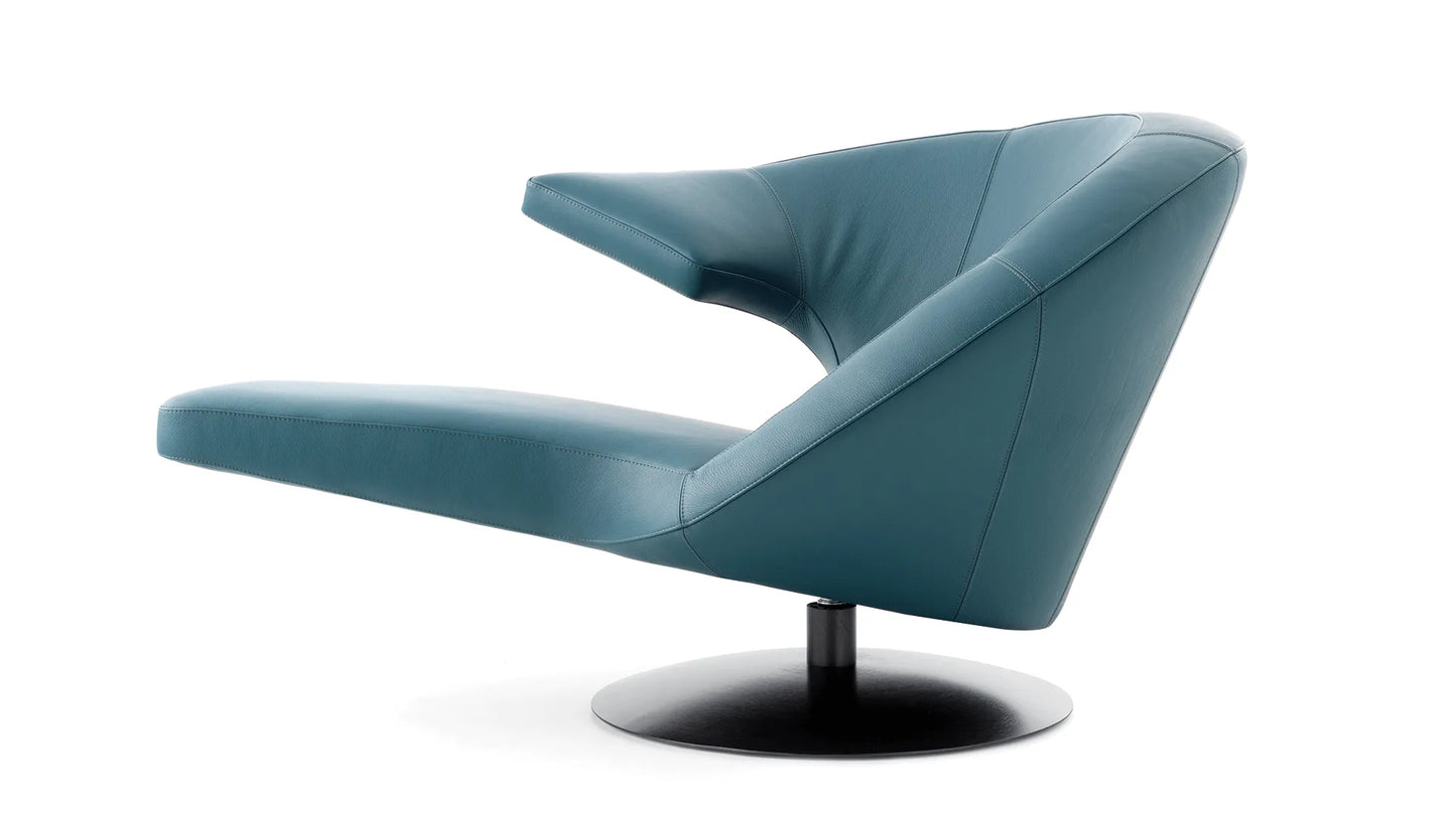 Leolux Parabolica Swivel Lounge chair in leather with integrated foot rest