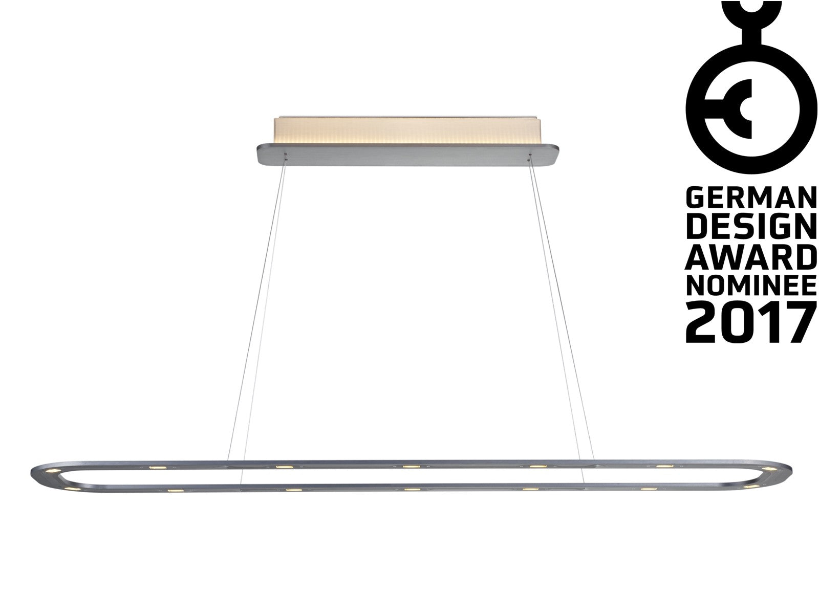 Byok Piani Lungo LED Ceiling Pendent fixture over kitchen island in Matt brushed Finish  Made in Germany