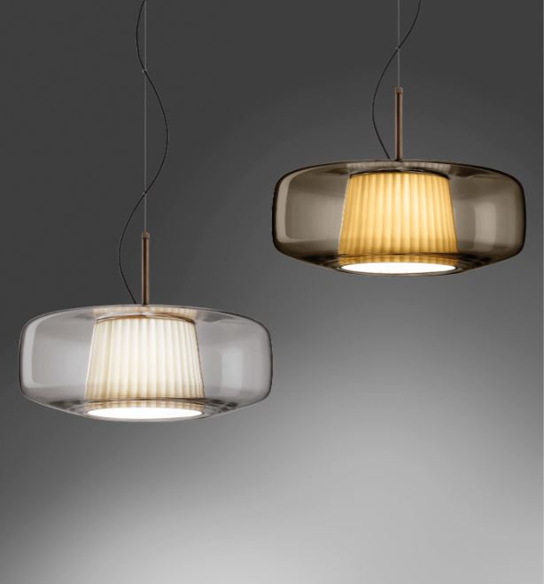 Vistosi Plisse Pendant Lamp Murano Glass clear and smoked finish