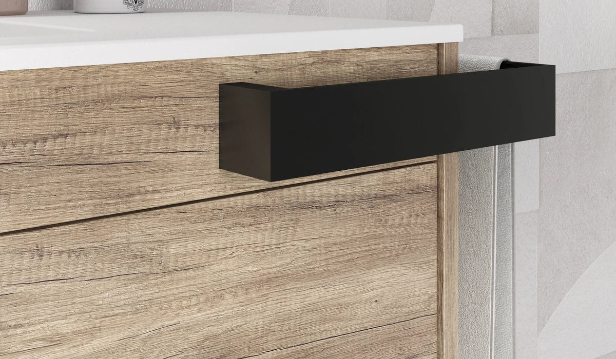 Mastella Duetto Bathroom Vanity in Oak finish with towel bar in mocha finish from Italy
