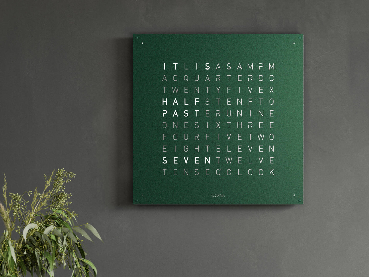 Qlocktwo large wall clock green velvet finish