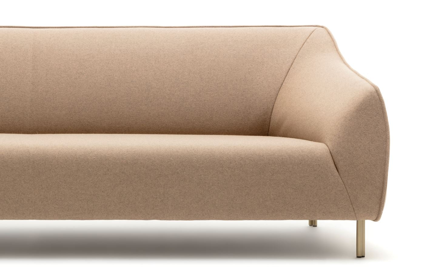 beige fabric one-piece sofa with double steel legs in pearl gold finish