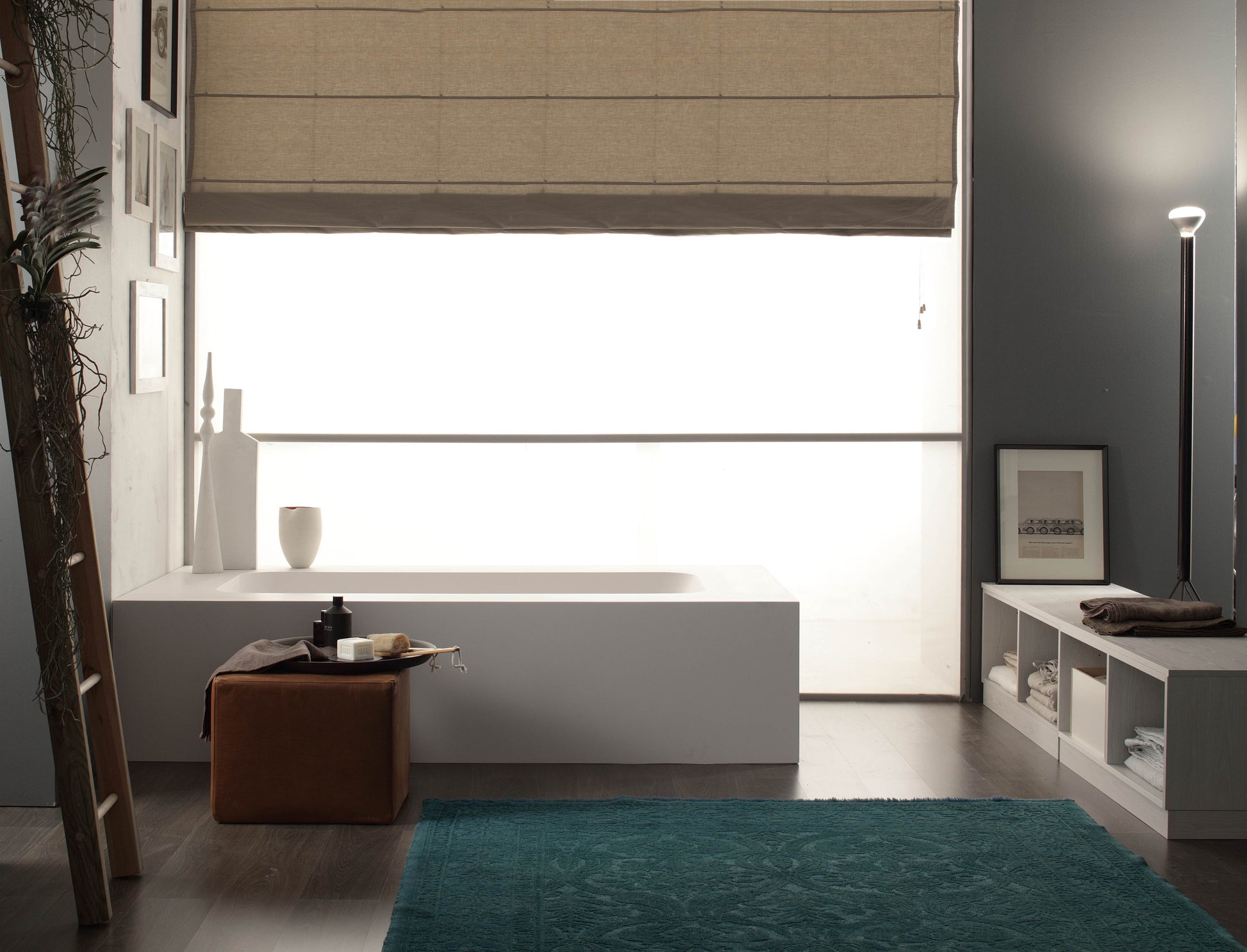 Mastella Kelly Freestanding Bathtub in white deimos in a contemporary designer bathroom