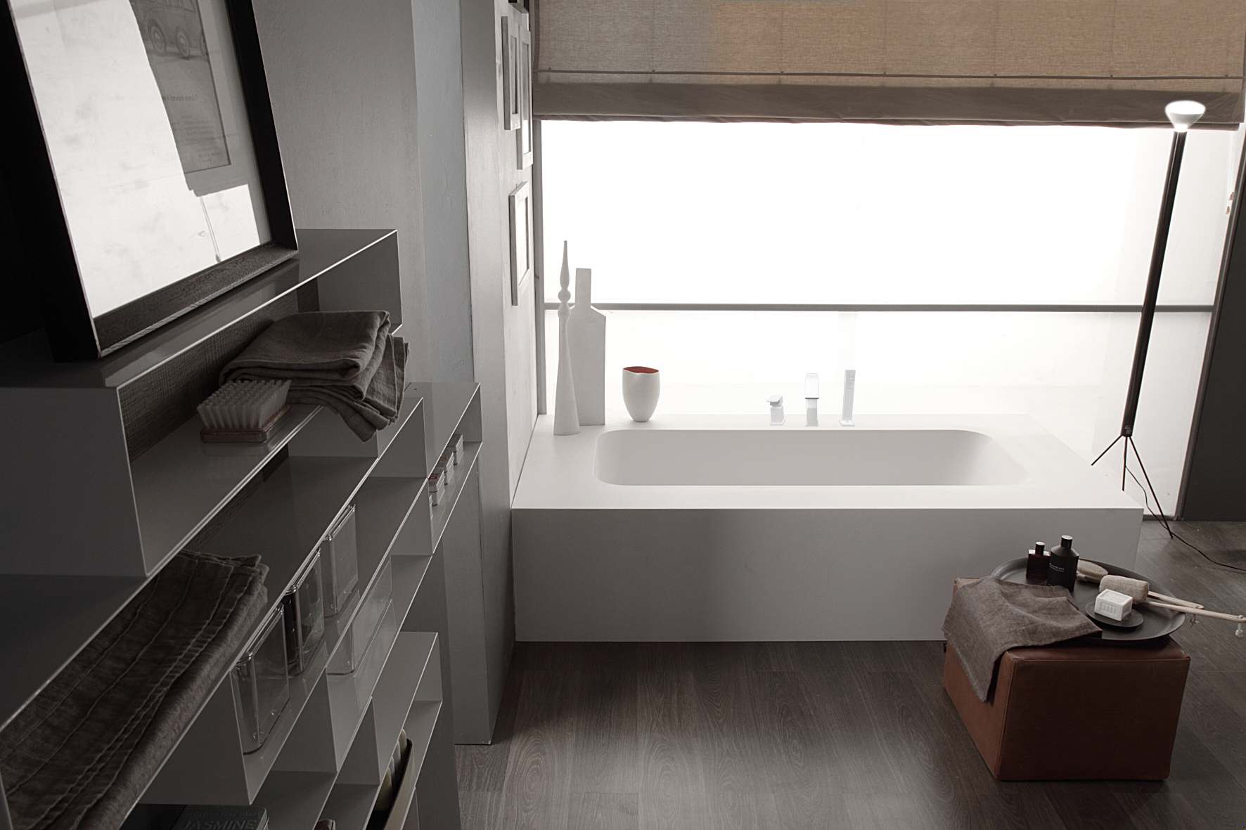 Mastella Kelly Freestanding Bathtub in white deimos in a contemporary designer bathroom