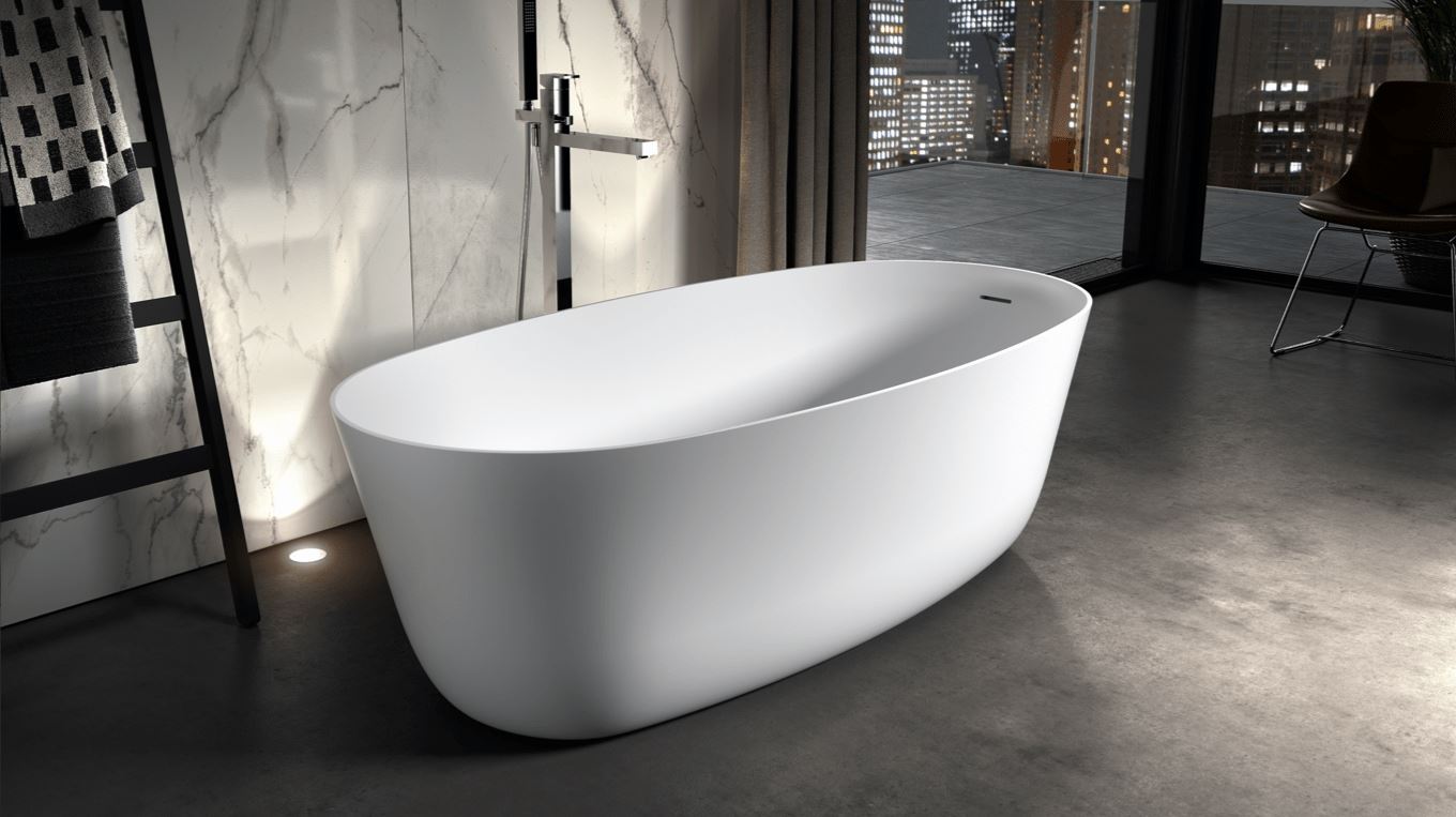 Mastella For You Freestanding Bathtub in white cristalplant in a contemporary designer bathroom  OVAL BATHTUB