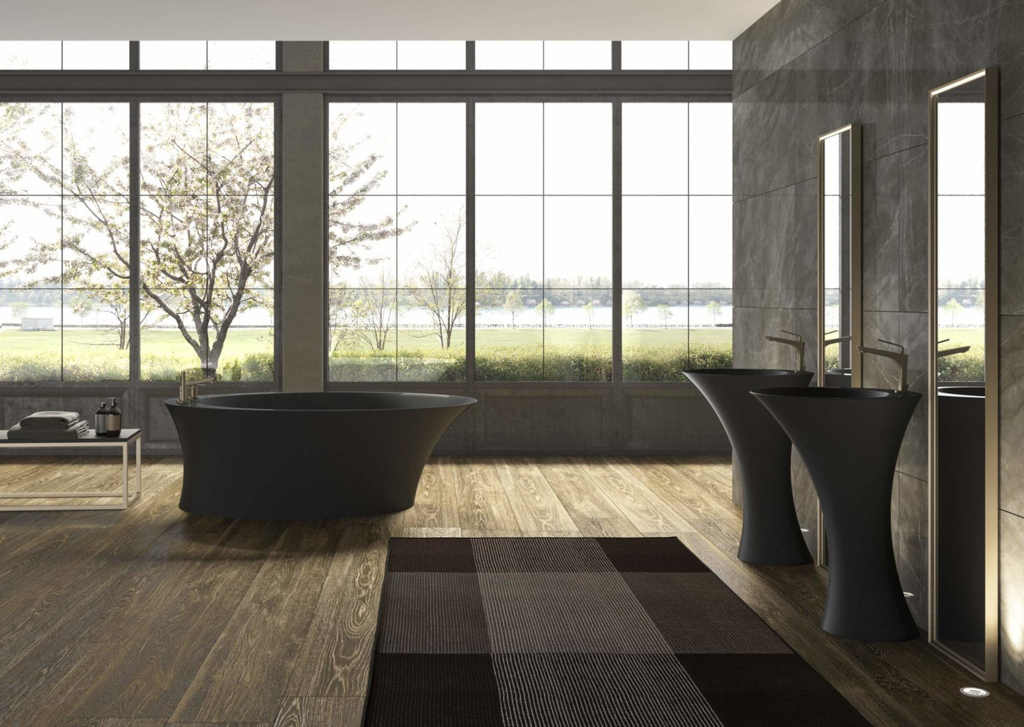 Mastella Helen Freestanding Bathtub in black deimos in a contemporary designer bathroom