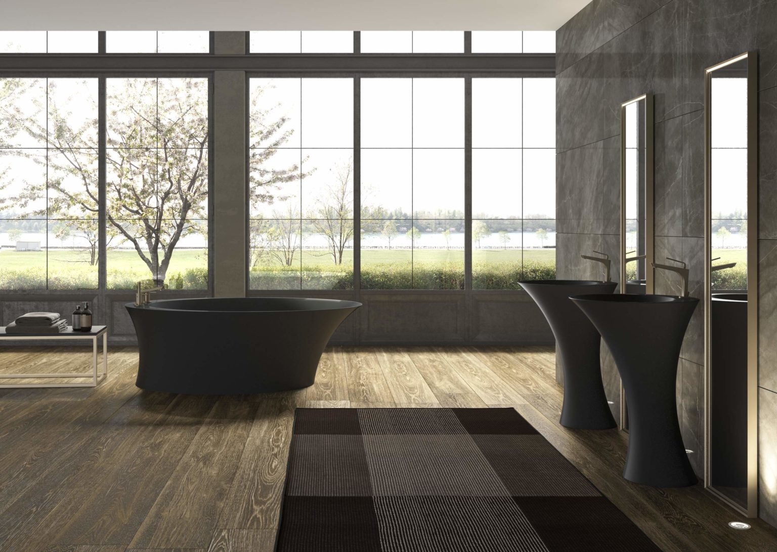 Mastella Helen Freestanding Bathtub in black deimos in a contemporary designer bathroom