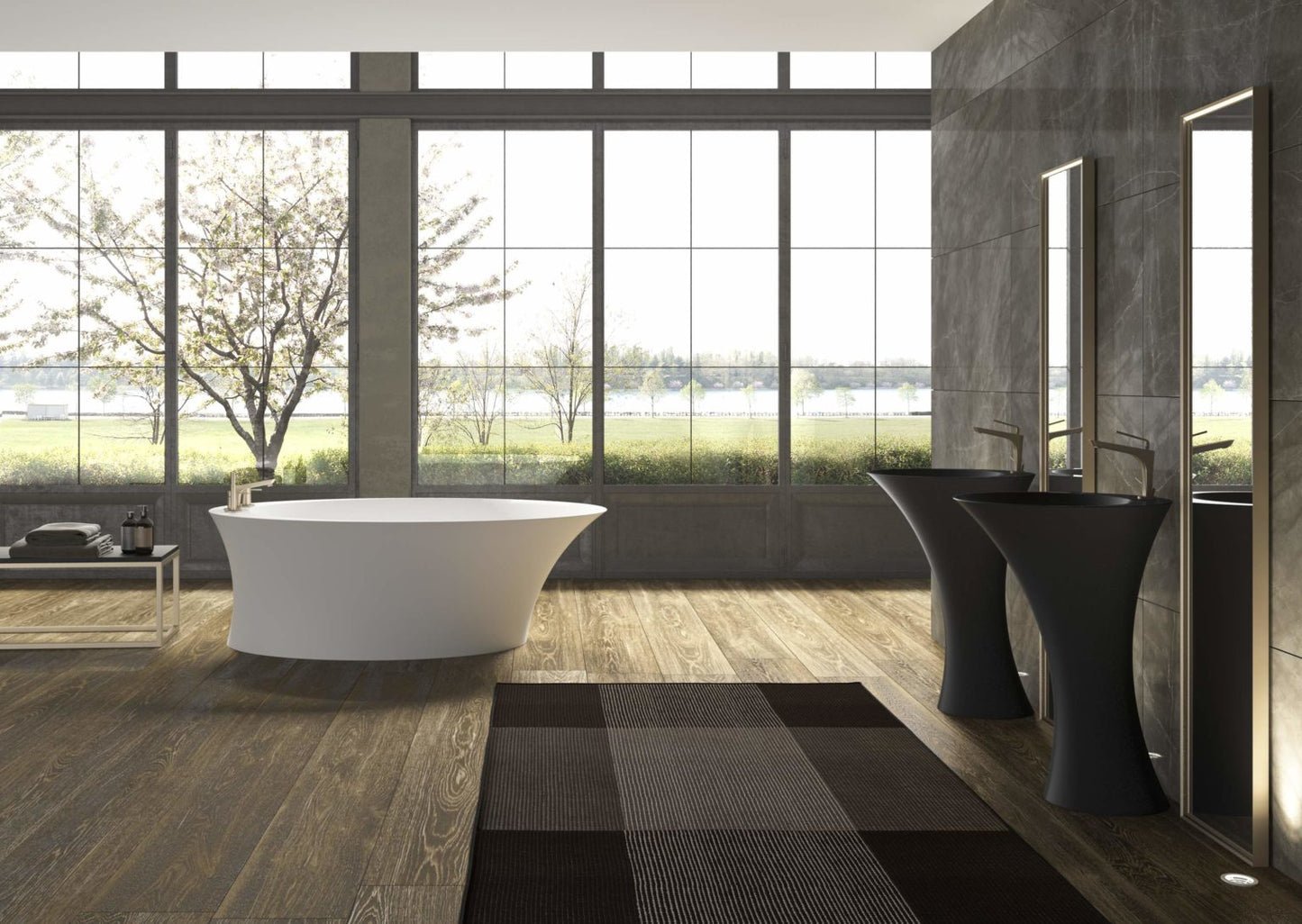 Mastella Helen Freestanding Bathtub in white deimos in a contemporary designer bathroom