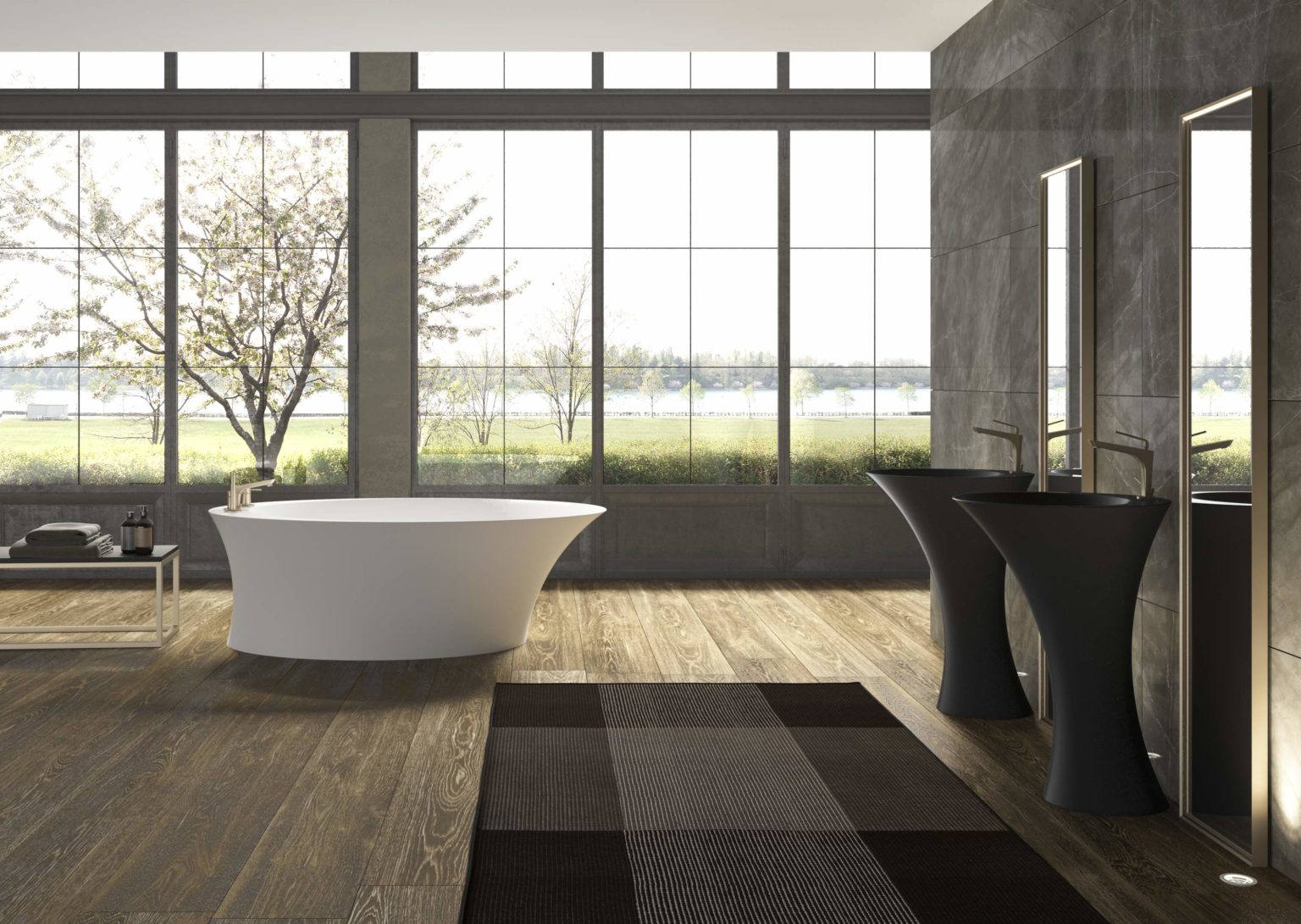 Mastella Helen Freestanding Bathtub in white deimos in a contemporary designer bathroom