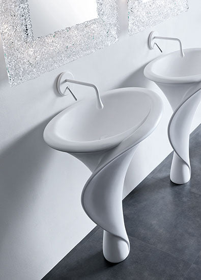 Mastella Kalla Floor Standing Basin in white cristalplant in a contemporary Italian designer bathroom