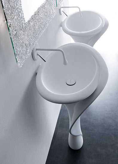 Mastella Kalla Floor Standing Basin in white cristalplant in a contemporary Italian designer bathroom