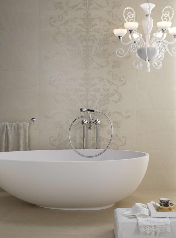 Mastella Vov Fre-standing Bathtub in white cristalplant in  a contemporary designer Italian bathroom