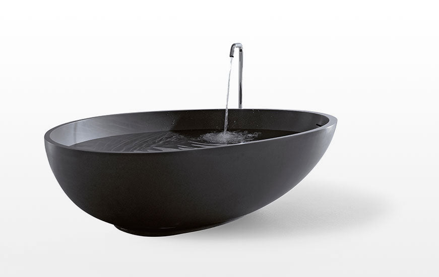 Mastella Vov Freestanding Bathtub in Black Cristalplant in  a contemporary designer bathroom