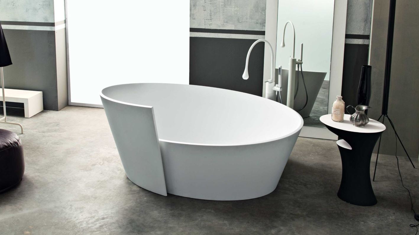 Mastella Anahita Freestanding Bathtub in white cristalplant in a contemporary Italian designer bathroom