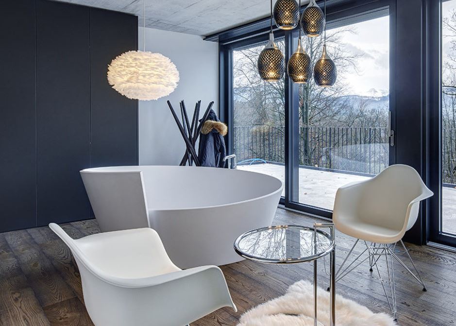 Mastella Anahita Freestanding Bathtub in white cristalplant in a contemporary Italian designer bathroom