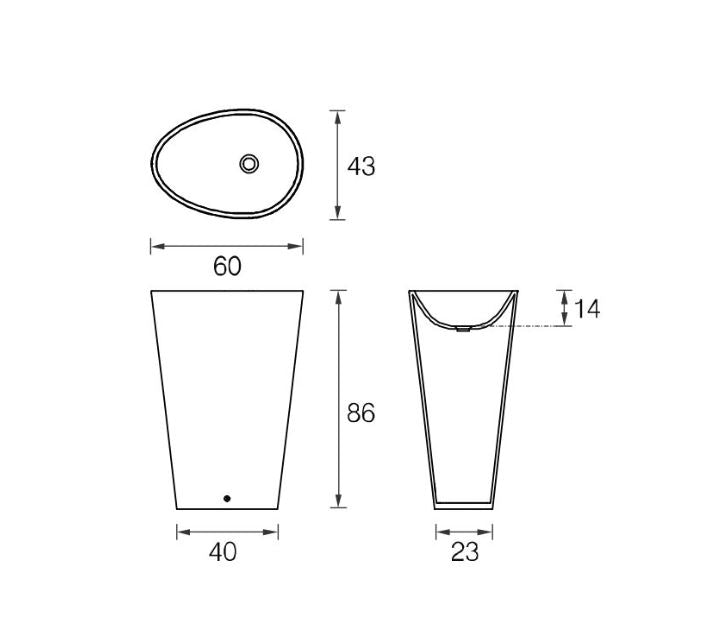Mastella Body Floor Standing Basin in bicolor cristalplant dimensions