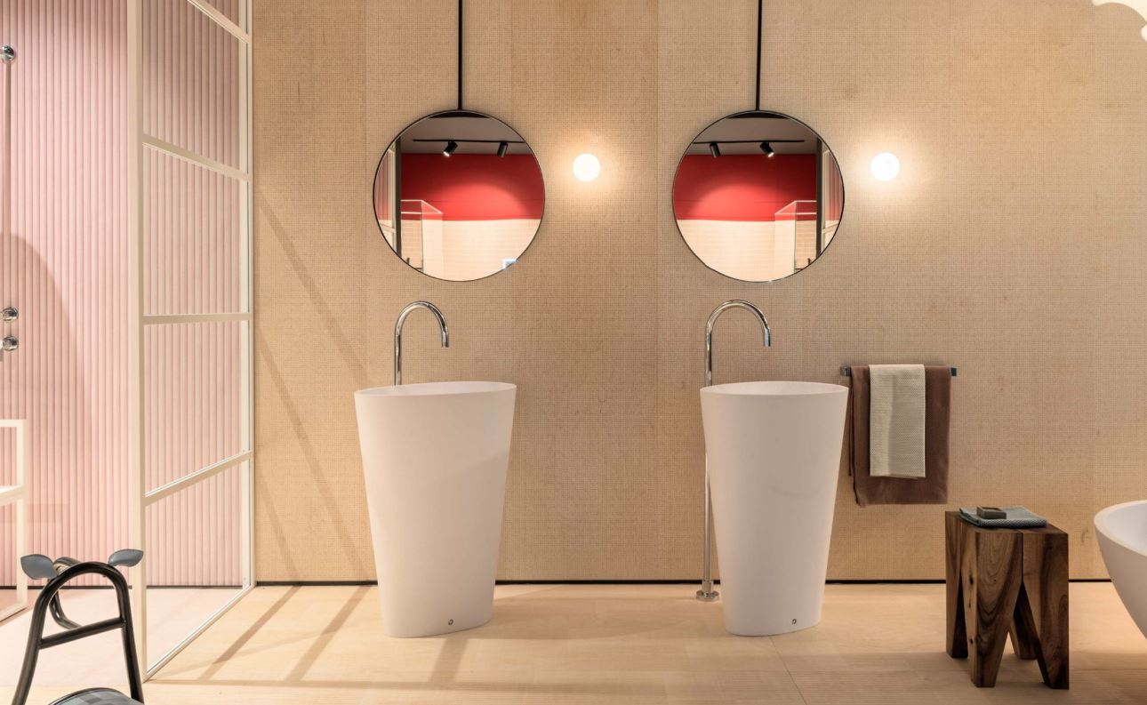 Mastella Body Floor Standing Basin in white cristalplant in a contemporary Italian designer bathroom