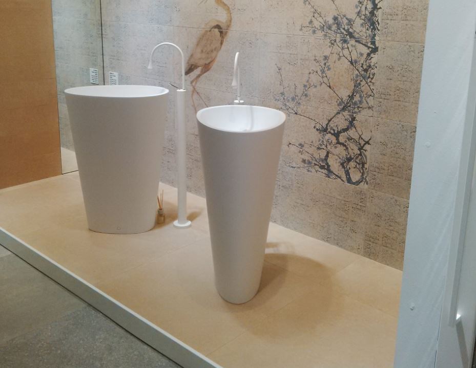 Mastella Body Floor Standing Basin in white cristalplant in a contemporary Italian designer bathroom