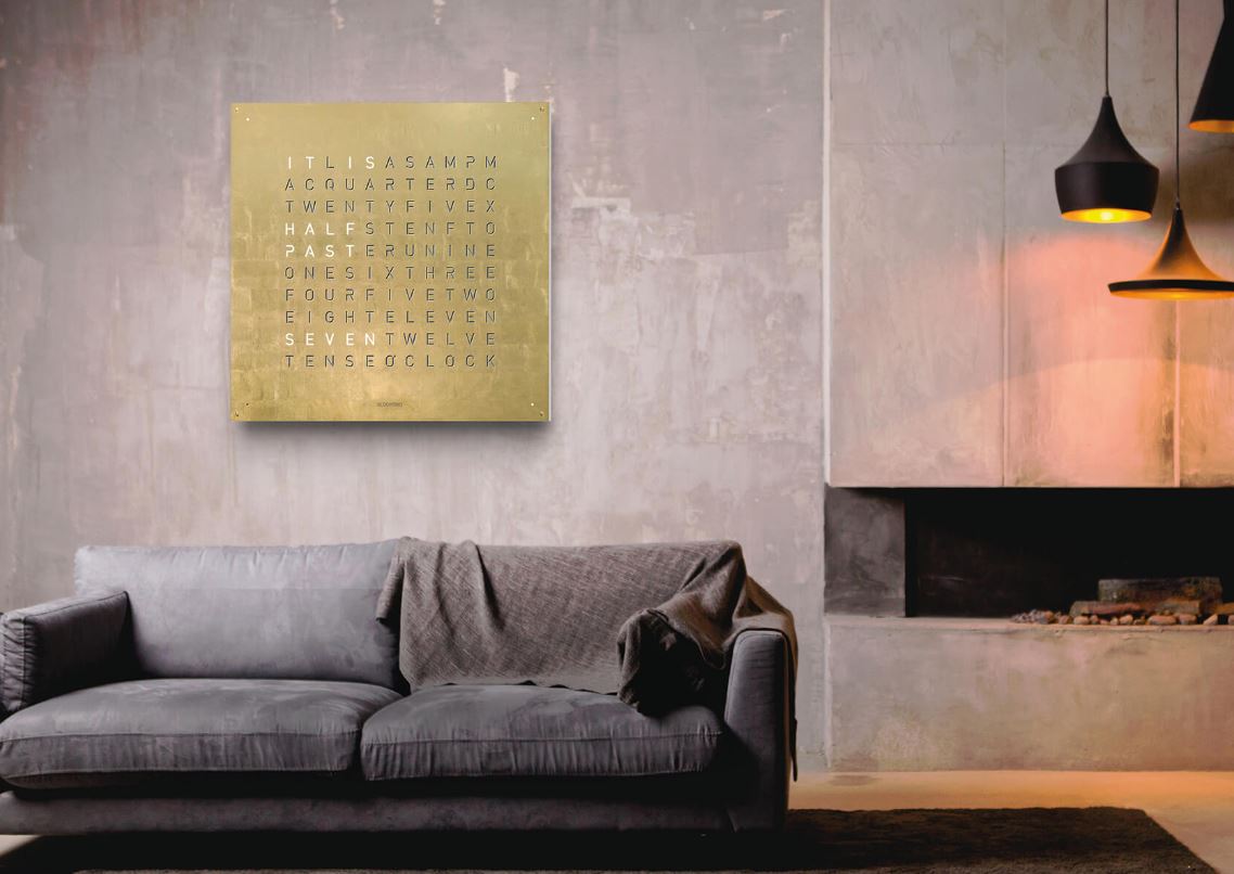 Qlocktwo large creator's edition in gold wall clock in setting
