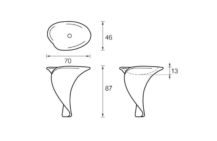 Mastella Kalla Floor Standing Basin in white cristalplant dimensions