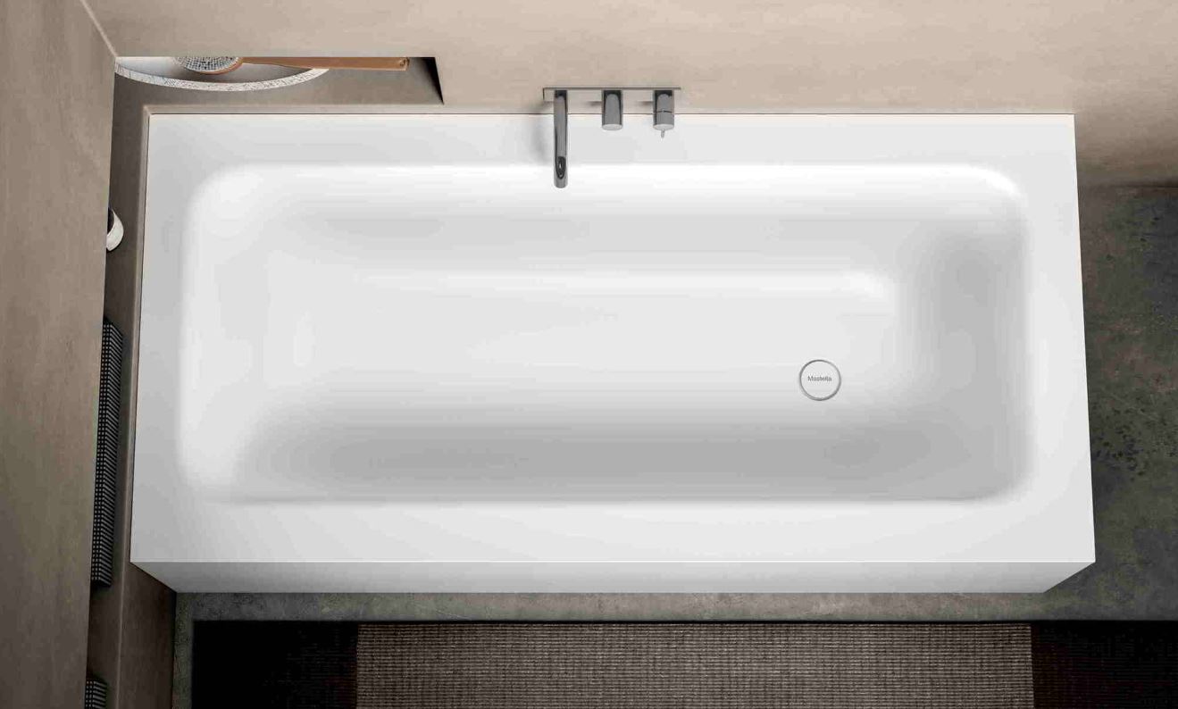 Mastella Kelly Freestanding Bathtub in white deimos in a contemporary designer bathroom