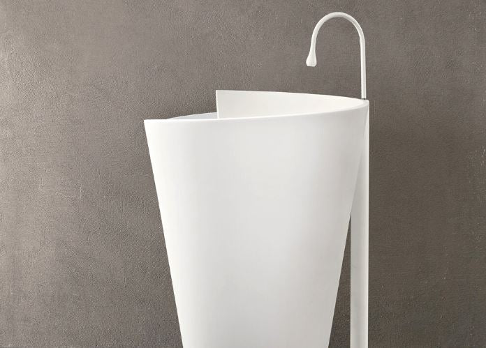 Mastella Kon Floor Standing Basin in white cristalplant in a contemporary Italian designer bathroom