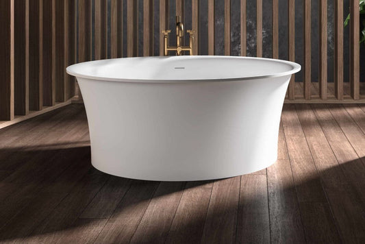 Mastella Oliver Freestanding Bathtub round shaped bathtub, circular bathtub, round bathtub in white Deimos in a contemporary designer bathroom