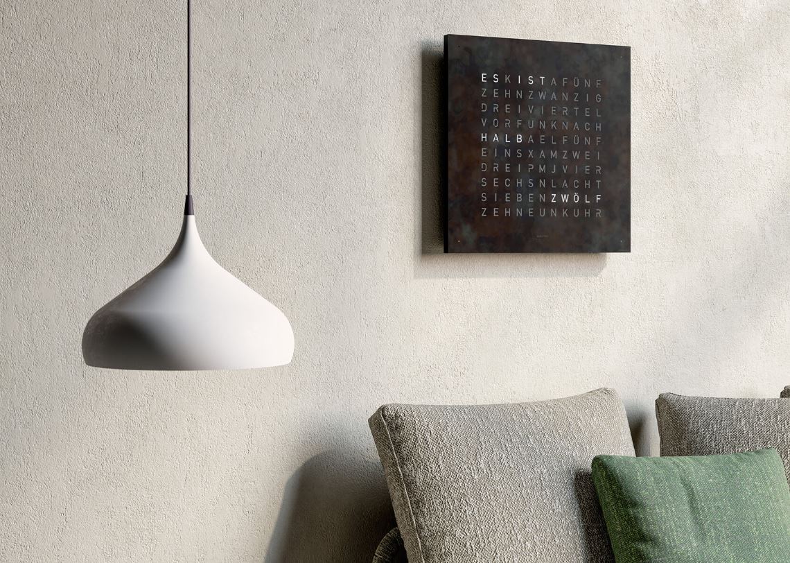 Qlocktwo classic creator's edition in raw iron wall clock in setting