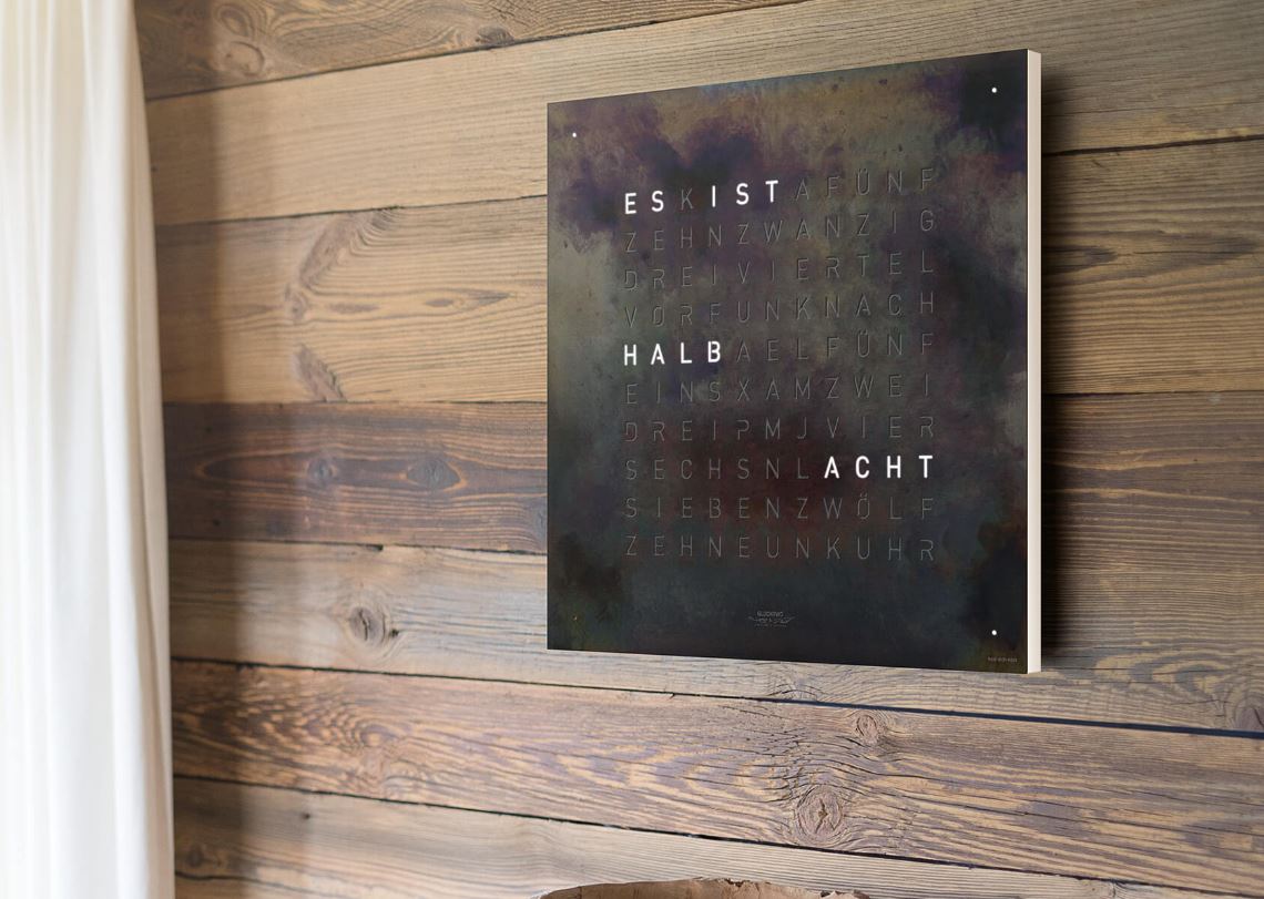 Qlocktwo classic creator's edition in raw iron finish wall clock in setting