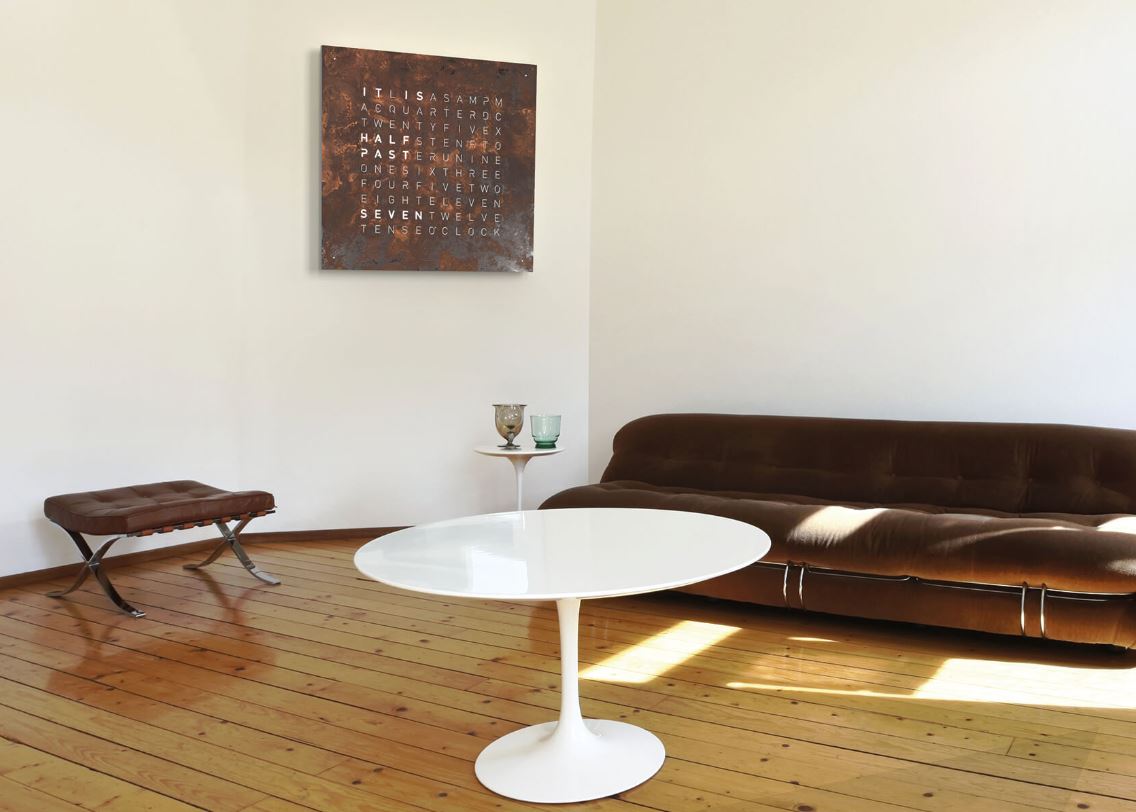 Qlocktwo large creator's edition in rust Finish wall clock in setting Made in Germany