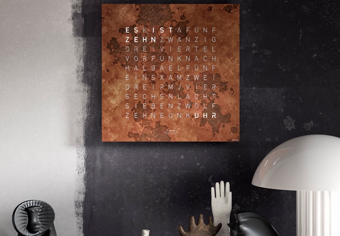 Qlocktwo classic creator's edition in rust wall clock in setting