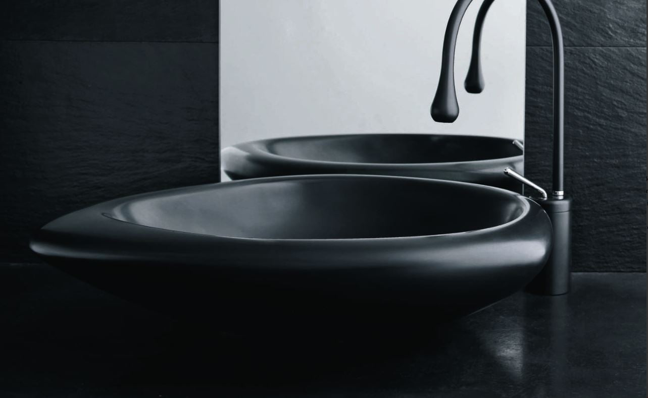 Mastella Sasso Countertop Basin in black cristalplant in a contemporary Italian designer bathroom