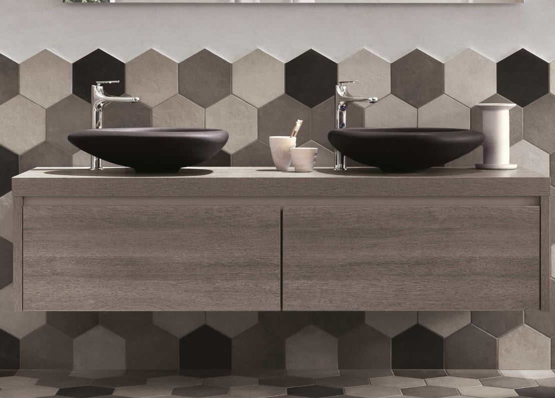 Mastella Sasso Countertop Basin in black cristalplant in a contemporary Italian designer bathroom