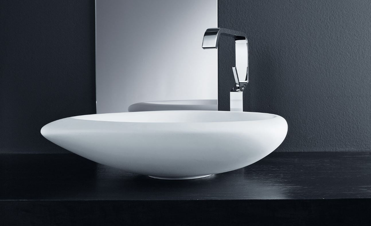 Mastella Sasso Countertop Basin in white cristalplant in a contemporary Italian designer bathroom
