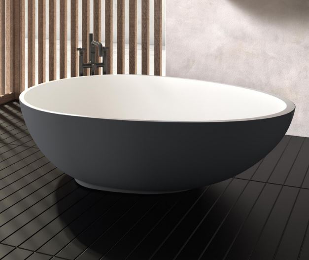 Mastella Vov Freestanding Bathtub in bicolor grey and white Cristalplant in  a contemporary designer Italian bathroom