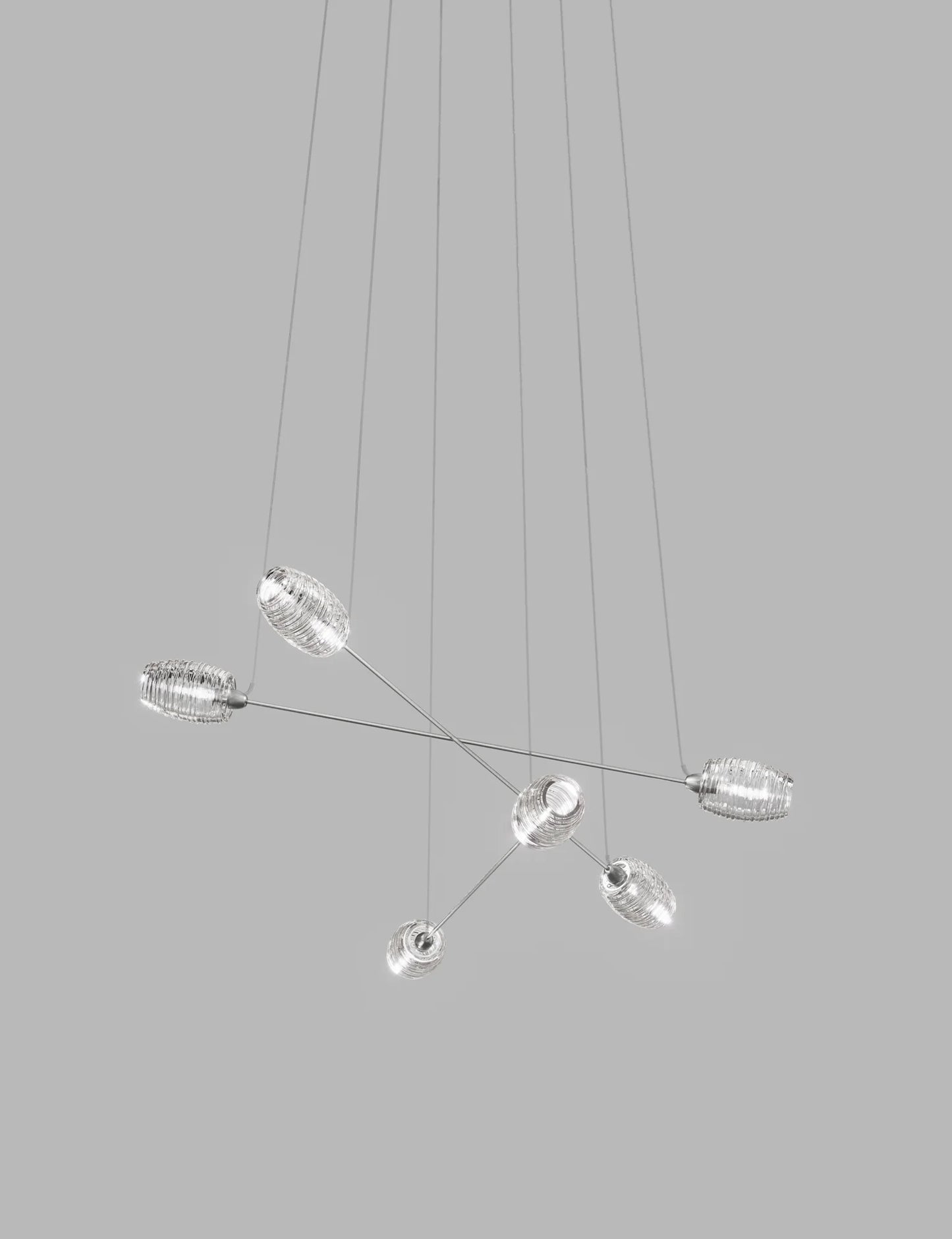 Damasco Vistosi chandelier cluster of lights in clear Murano handcrafted shades