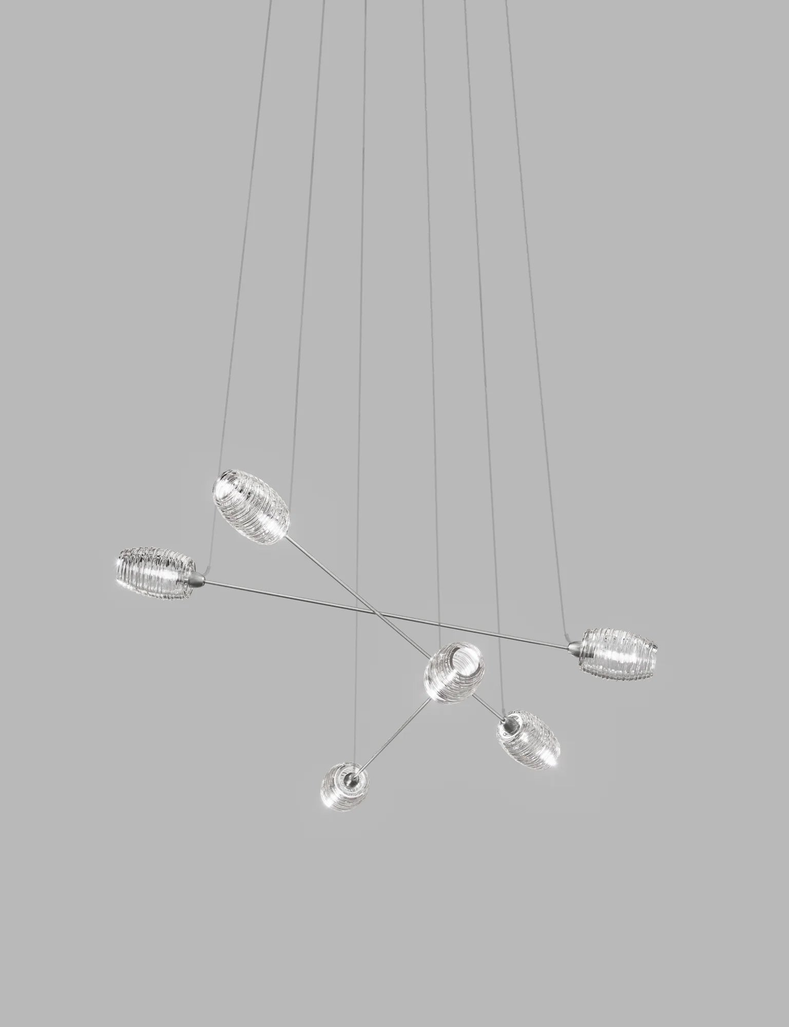 Damasco Vistosi chandelier cluster of lights in clear Murano handcrafted shades