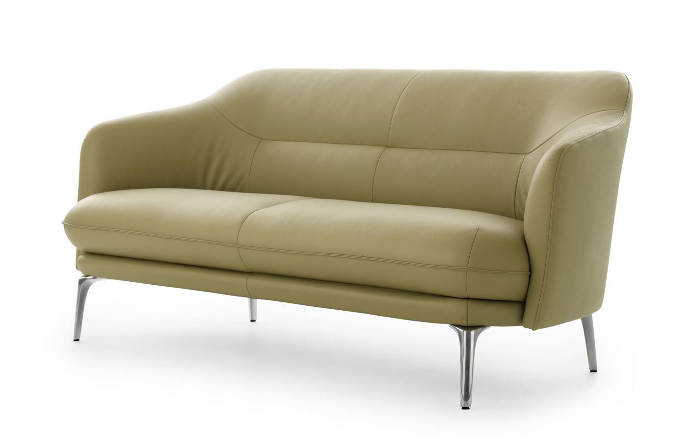 Leolux Lindo 3 seater sofa Designer sofa in wasabi green leather and polished aluminum feet