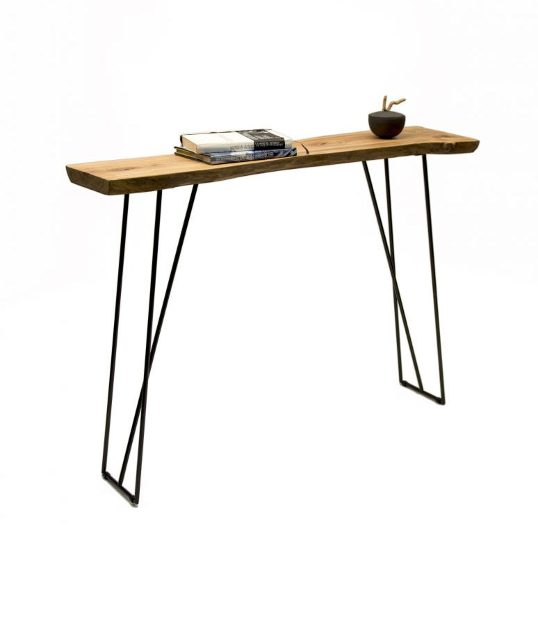 Zeus Console made in Italy in solid olive tree wood top with live edge and steel