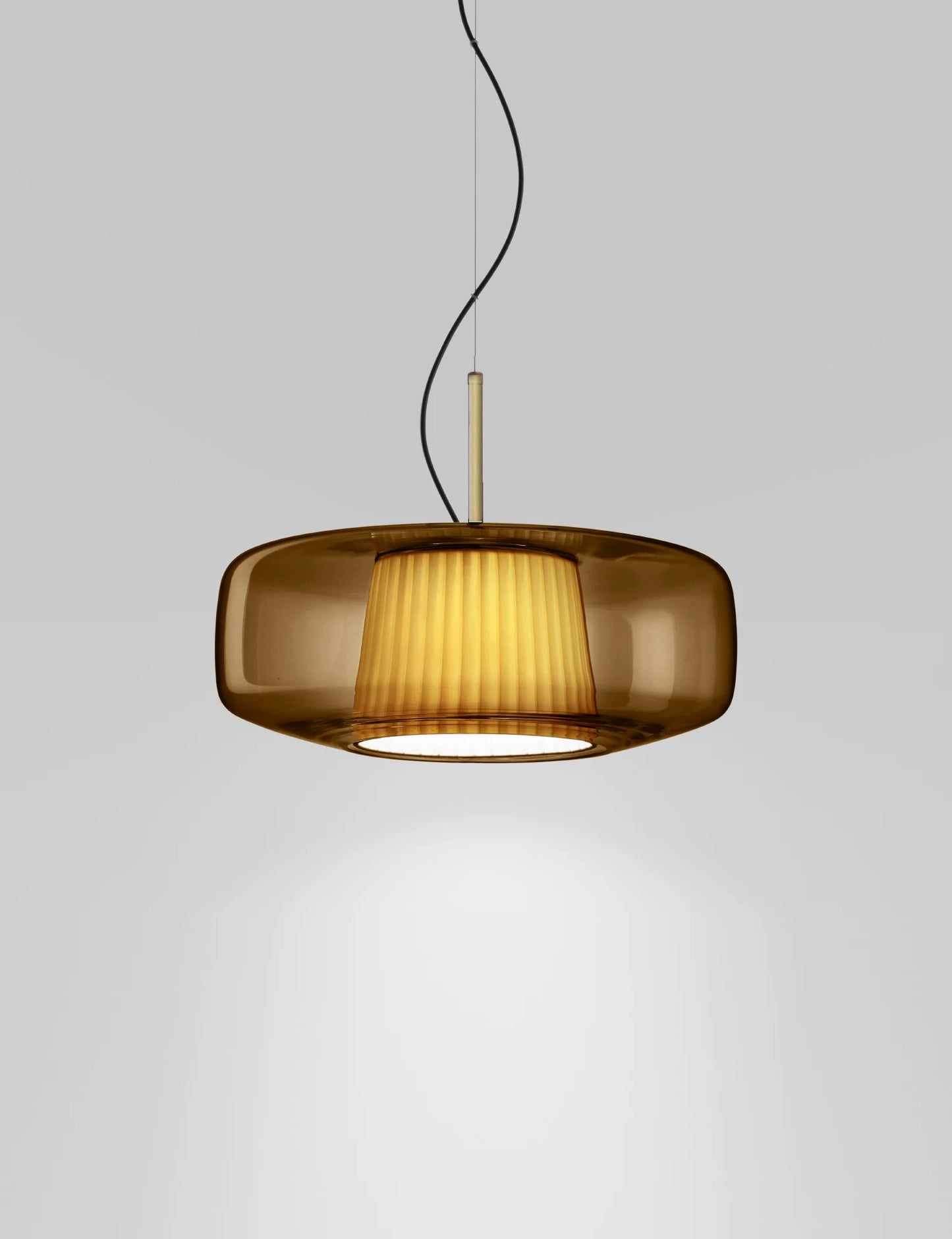 Vistosi Plisse Pendant Lamp Murano Glass terracotta with metal frame in Satin finish