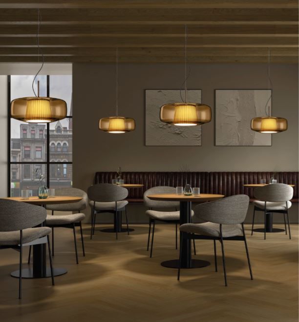 Vistosi Plisse Pendant Lamp Murano Glass dining room amber finish