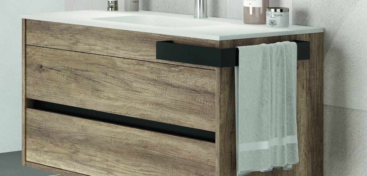 Mastella Duetto Italian Bathroom Vanity with 2 drawers close up  in Oak finish