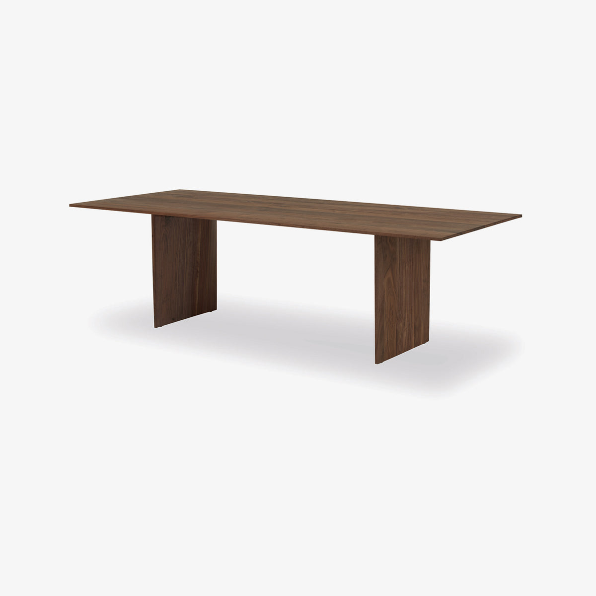 Riva 1920 Dining table modern rectangular table in solid walnut wood with legs in walnut wood as well , shown on a light gray background.
