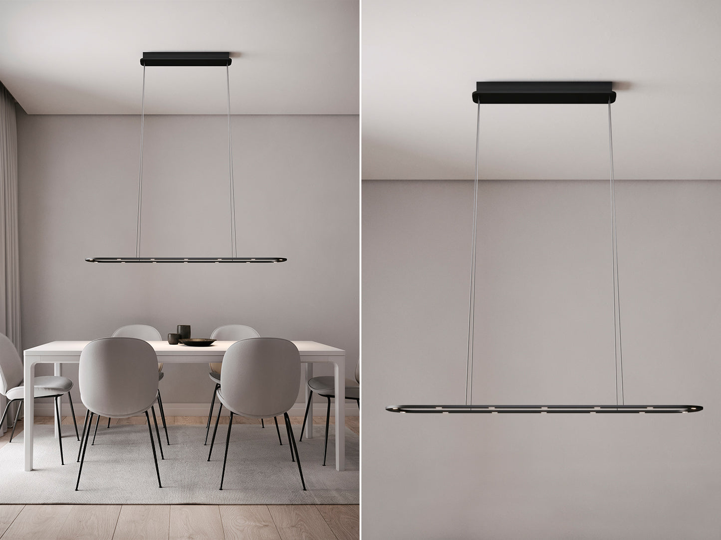 Byok Piani Lungo minimal LED Ceiling Pendent Lamp in black anodized finish dining room  Made in Germany